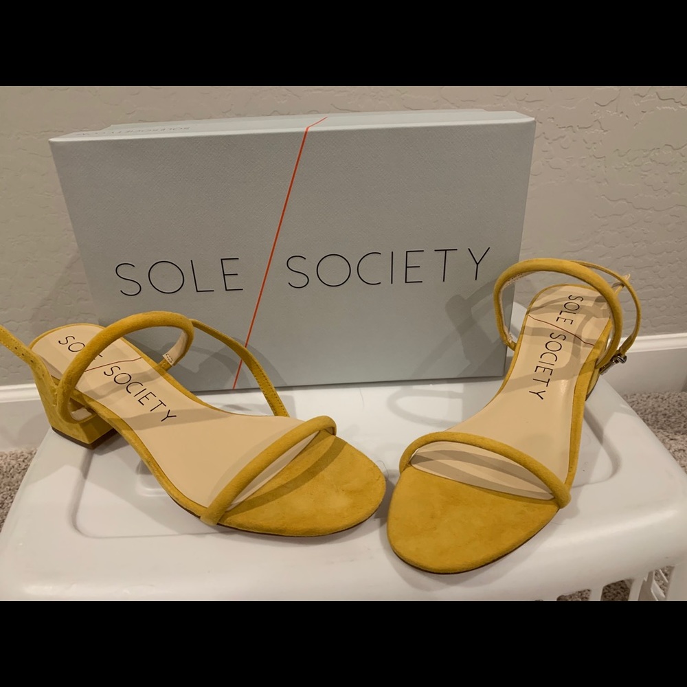 Suede Mustard Yellow Block Heel Sandals